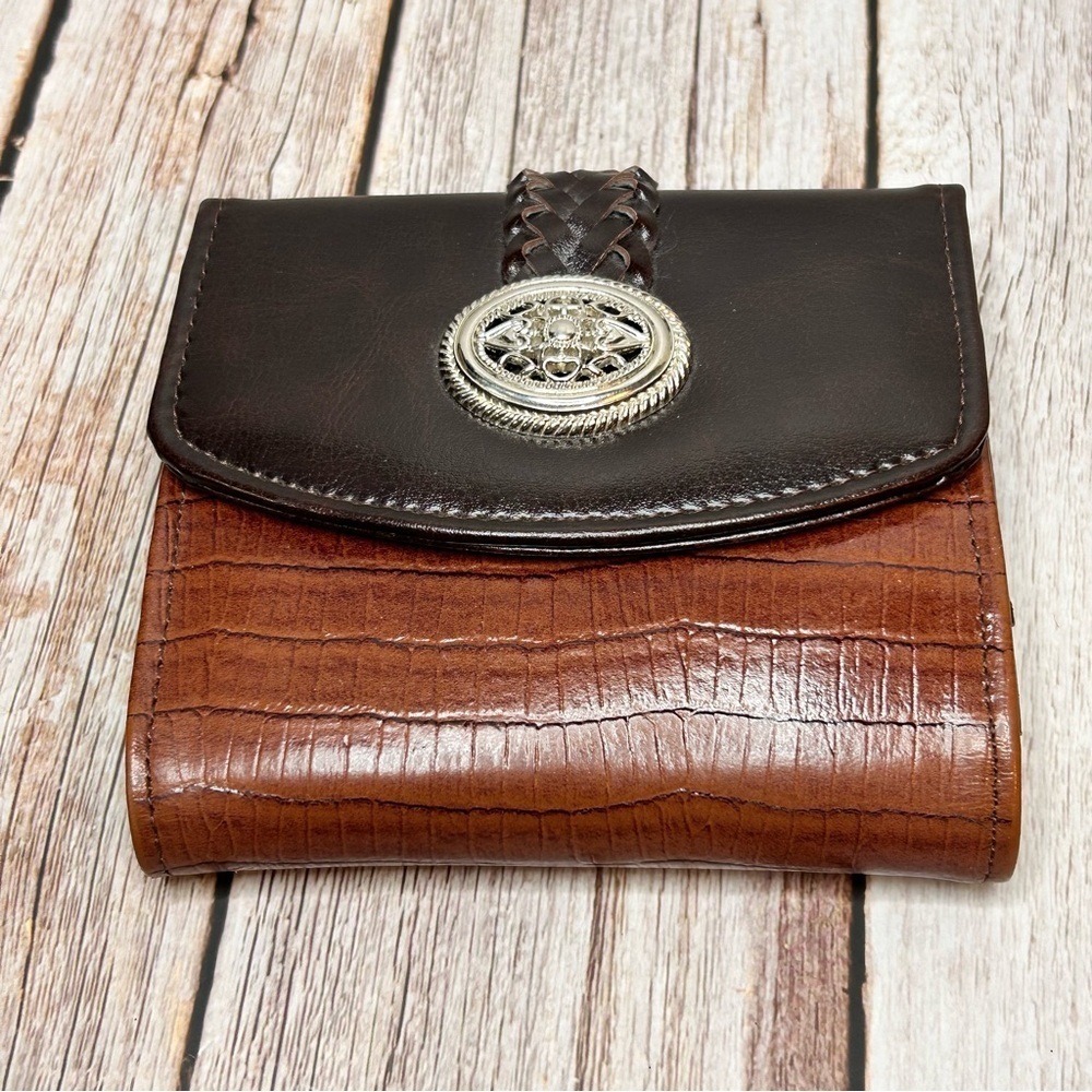 Brown Leather Wallet with Unique Silver Accent